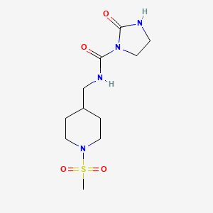 molecular formula C11H20N4O4S B2361334 N-((1-(methylsulfonyl)piperidin-4-yl)methyl)-2-oxoimidazolidine-1-carboxamide CAS No. 1797076-23-3