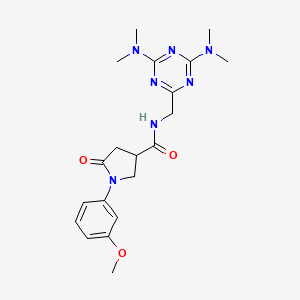 molecular formula C20H27N7O3 B2361349 N-((4,6-bis(dimethylamino)-1,3,5-triazin-2-yl)methyl)-1-(3-methoxyphenyl)-5-oxopyrrolidine-3-carboxamide CAS No. 2034272-30-3