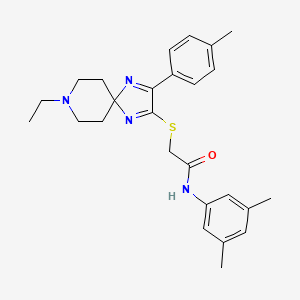 molecular formula C26H32N4OS B2361454 N-(3,5-dimethylphenyl)-2-((8-ethyl-3-(p-tolyl)-1,4,8-triazaspiro[4.5]deca-1,3-dien-2-yl)thio)acetamide CAS No. 1189443-54-6