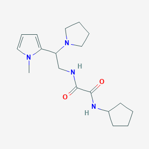 molecular formula C18H28N4O2 B2361495 N1-cyclopentyl-N2-(2-(1-methyl-1H-pyrrol-2-yl)-2-(pyrrolidin-1-yl)ethyl)oxalamide CAS No. 1049349-57-6