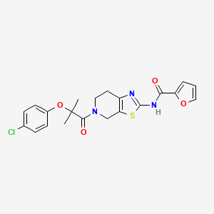 molecular formula C21H20ClN3O4S B2361513 N-(5-(2-(4-chlorophenoxy)-2-methylpropanoyl)-4,5,6,7-tetrahydrothiazolo[5,4-c]pyridin-2-yl)furan-2-carboxamide CAS No. 1351660-20-2