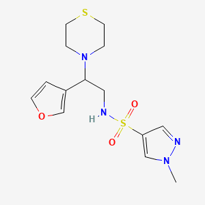 molecular formula C14H20N4O3S2 B2361570 N-(2-(furan-3-yl)-2-thiomorpholinoethyl)-1-methyl-1H-pyrazole-4-sulfonamide CAS No. 2034573-99-2