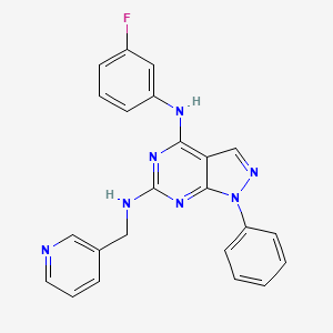 molecular formula C23H18FN7 B2361603 N~4~-(3-fluorophenyl)-1-phenyl-N~6~-(pyridin-3-ylmethyl)-1H-pyrazolo[3,4-d]pyrimidine-4,6-diamine CAS No. 1005297-03-9