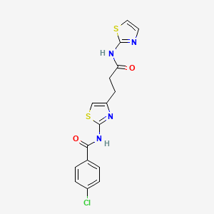 molecular formula C16H13ClN4O2S2 B2361624 4-chloro-N-(4-(3-oxo-3-(thiazol-2-ylamino)propyl)thiazol-2-yl)benzamide CAS No. 1021255-48-0