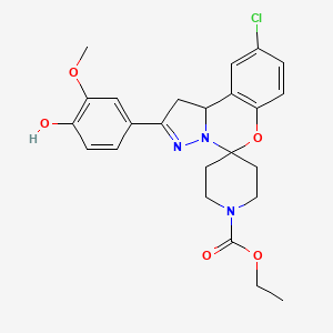 molecular formula C24H26ClN3O5 B2361632 Ethyl 9-chloro-2-(4-hydroxy-3-methoxyphenyl)-1,10b-dihydrospiro[benzo[e]pyrazolo[1,5-c][1,3]oxazine-5,4'-piperidine]-1'-carboxylate CAS No. 899972-26-0