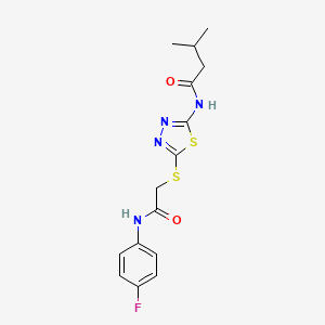 molecular formula C15H17FN4O2S2 B2361643 N-[5-({[(4-fluorophenyl)carbamoyl]methyl}sulfanyl)-1,3,4-thiadiazol-2-yl]-3-methylbutanamide CAS No. 392297-38-0
