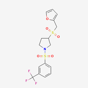 molecular formula C16H16F3NO5S2 B2361644 3-((Furan-2-ylmethyl)sulfonyl)-1-((3-(trifluoromethyl)phenyl)sulfonyl)pyrrolidine CAS No. 1788846-06-9