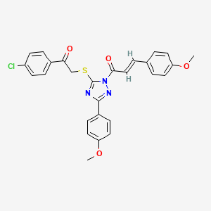 molecular formula C27H22ClN3O4S B2361809 (2E)-1-[5-{[2-(4-chlorophenyl)-2-oxoethyl]sulfanyl}-3-(4-methoxyphenyl)-1H-1,2,4-triazol-1-yl]-3-(4-methoxyphenyl)prop-2-en-1-one CAS No. 877818-55-8