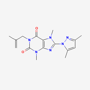 molecular formula C16H20N6O2 B2361828 8-(3,5-dimethyl-1H-pyrazol-1-yl)-3,7-dimethyl-1-(2-methylprop-2-en-1-yl)-2,3,6,7-tetrahydro-1H-purine-2,6-dione CAS No. 1014074-41-9