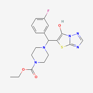 molecular formula C18H20FN5O3S B2361854 Ethyl 4-((3-fluorophenyl)(6-hydroxythiazolo[3,2-b][1,2,4]triazol-5-yl)methyl)piperazine-1-carboxylate CAS No. 868220-03-5