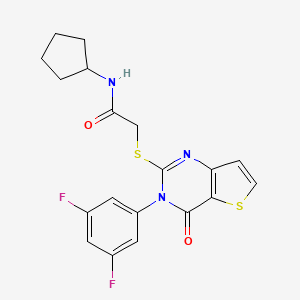 molecular formula C19H17F2N3O2S2 B2361878 N-cyclopentyl-2-{[3-(3,5-difluorophenyl)-4-oxo-3,4-dihydrothieno[3,2-d]pyrimidin-2-yl]sulfanyl}acetamide CAS No. 1260905-67-6