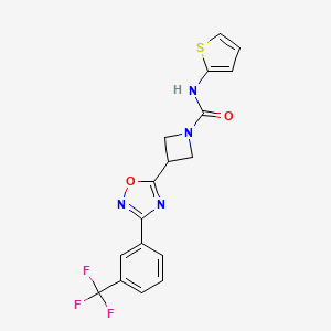 molecular formula C17H13F3N4O2S B2361918 N-(thiophen-2-yl)-3-(3-(3-(trifluoromethyl)phenyl)-1,2,4-oxadiazol-5-yl)azetidine-1-carboxamide CAS No. 1351585-15-3