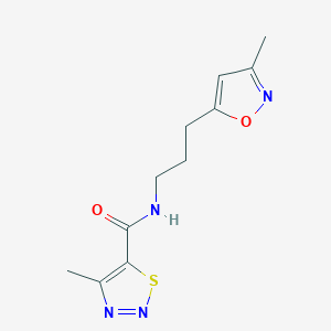 molecular formula C11H14N4O2S B2361950 4-methyl-N-(3-(3-methylisoxazol-5-yl)propyl)-1,2,3-thiadiazole-5-carboxamide CAS No. 2034509-53-8