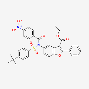 molecular formula C34H30N2O8S B2361992 ethyl 5-(N-((4-(tert-butyl)phenyl)sulfonyl)-4-nitrobenzamido)-2-phenylbenzofuran-3-carboxylate CAS No. 448215-40-5