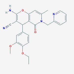 2-amino-4-(4-ethoxy-3-methoxyphenyl)-7-methyl-5-oxo-6-(pyridin-2-ylmethyl)-5,6-dihydro-4H-pyrano[3,2-c]pyridine-3-carbonitrile