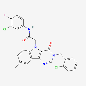 molecular formula C26H19Cl2FN4O2 B2362256 N-(3-chloro-4-fluorophenyl)-2-(3-(2-chlorobenzyl)-8-methyl-4-oxo-3H-pyrimido[5,4-b]indol-5(4H)-yl)acetamide CAS No. 1185115-03-0