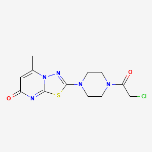 molecular formula C12H14ClN5O2S B2362263 2-[4-(2-Chloroacetyl)piperazin-1-yl]-5-methyl-[1,3,4]thiadiazolo[3,2-a]pyrimidin-7-one CAS No. 2411248-37-6