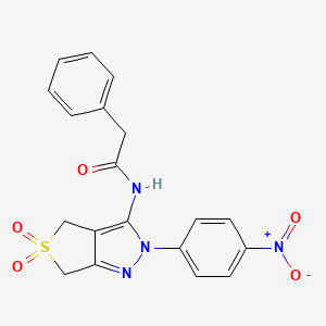 molecular formula C19H16N4O5S B2362279 N-[2-(4-nitrophenyl)-5,5-dioxido-2,6-dihydro-4H-thieno[3,4-c]pyrazol-3-yl]-2-phenylacetamide CAS No. 450336-54-6