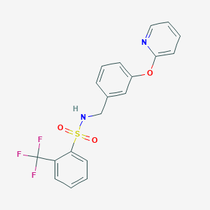 molecular formula C19H15F3N2O3S B2362280 N-(3-(pyridin-2-yloxy)benzyl)-2-(trifluoromethyl)benzenesulfonamide CAS No. 1706211-56-4