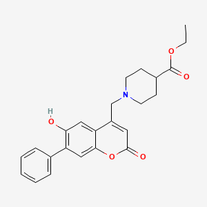molecular formula C24H25NO5 B2362285 Ethyl 1-[(6-hydroxy-2-oxo-7-phenylchromen-4-yl)methyl]piperidine-4-carboxylate CAS No. 859116-68-0