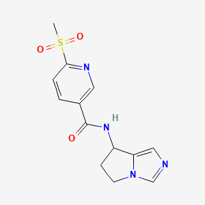 molecular formula C13H14N4O3S B2362294 N-(6,7-Dihydro-5H-pyrrolo[1,2-c]imidazol-7-yl)-6-methylsulfonylpyridine-3-carboxamide CAS No. 2305539-69-7