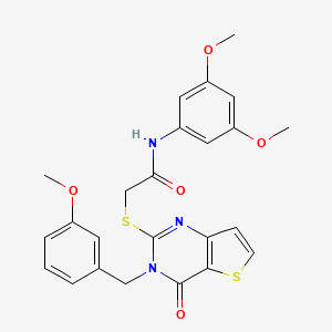 molecular formula C24H23N3O5S2 B2362335 N-(3,5-dimethoxyphenyl)-2-{[3-(3-methoxybenzyl)-4-oxo-3,4-dihydrothieno[3,2-d]pyrimidin-2-yl]sulfanyl}acetamide CAS No. 1252825-34-5