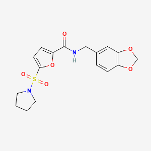 molecular formula C17H18N2O6S B2362356 N-[(2H-1,3-benzodioxol-5-yl)methyl]-5-(pyrrolidine-1-sulfonyl)furan-2-carboxamide CAS No. 1170433-85-8