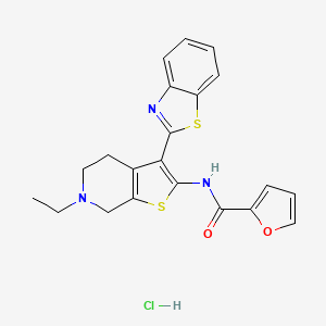 molecular formula C21H20ClN3O2S2 B2362360 N-(3-(benzo[d]thiazol-2-yl)-6-ethyl-4,5,6,7-tetrahydrothieno[2,3-c]pyridin-2-yl)furan-2-carboxamide hydrochloride CAS No. 1329961-40-1