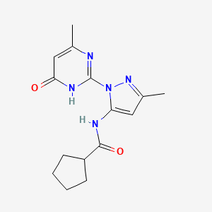 molecular formula C15H19N5O2 B2362395 N-(3-methyl-1-(4-methyl-6-oxo-1,6-dihydropyrimidin-2-yl)-1H-pyrazol-5-yl)cyclopentanecarboxamide CAS No. 1002933-42-7