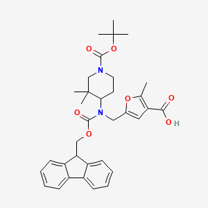 5-[[[3,3-Dimethyl-1-[(2-methylpropan-2-yl)oxycarbonyl]piperidin-4-yl]-(9H-fluoren-9-ylmethoxycarbonyl)amino]methyl]-2-methylfuran-3-carboxylic acid