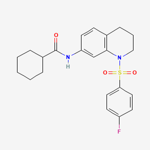 molecular formula C22H25FN2O3S B2362413 N-[1-(4-fluorobenzenesulfonyl)-1,2,3,4-tetrahydroquinolin-7-yl]cyclohexanecarboxamide CAS No. 1005300-28-6