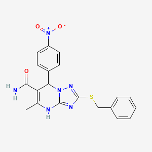 molecular formula C20H18N6O3S B2362464 2-(benzylsulfanyl)-5-methyl-7-(4-nitrophenyl)-4H,7H-[1,2,4]triazolo[1,5-a]pyrimidine-6-carboxamide CAS No. 536983-83-2