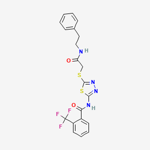 molecular formula C20H17F3N4O2S2 B2362518 N-(5-((2-oxo-2-(phenethylamino)ethyl)thio)-1,3,4-thiadiazol-2-yl)-2-(trifluoromethyl)benzamide CAS No. 868976-08-3