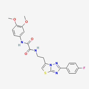molecular formula C22H20FN5O4S B2362565 N1-(3,4-dimethoxyphenyl)-N2-(2-(2-(4-fluorophenyl)thiazolo[3,2-b][1,2,4]triazol-6-yl)ethyl)oxalamide CAS No. 894034-49-2