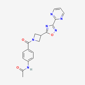 molecular formula C18H16N6O3 B2362621 N-(4-(3-(3-(pyrimidin-2-yl)-1,2,4-oxadiazol-5-yl)azetidine-1-carbonyl)phenyl)acetamide CAS No. 1331269-42-1