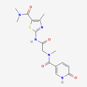 molecular formula C16H19N5O4S B2362644 N,N,4-trimethyl-2-(2-(N-methyl-6-oxo-1,6-dihydropyridine-3-carboxamido)acetamido)thiazole-5-carboxamide CAS No. 1235662-99-3