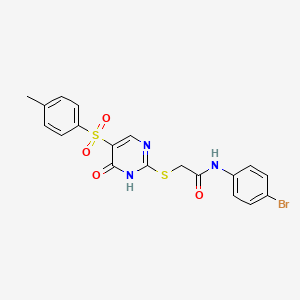 molecular formula C19H16BrN3O4S2 B2362655 N-(4-bromophenyl)-2-((6-oxo-5-tosyl-1,6-dihydropyrimidin-2-yl)thio)acetamide CAS No. 904577-33-9