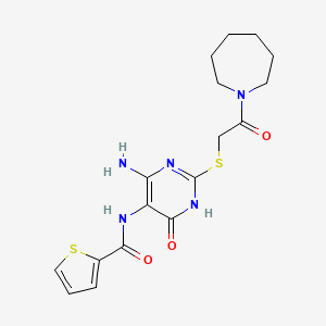 molecular formula C17H21N5O3S2 B2362671 N-(4-amino-2-((2-(azepan-1-yl)-2-oxoethyl)thio)-6-oxo-1,6-dihydropyrimidin-5-yl)thiophene-2-carboxamide CAS No. 868225-32-5