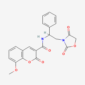 molecular formula C22H18N2O7 B2362741 N-(2-(2,4-dioxooxazolidin-3-yl)-1-phenylethyl)-8-methoxy-2-oxo-2H-chromene-3-carboxamide CAS No. 2034546-53-5