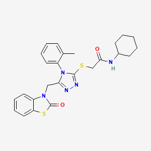 molecular formula C25H27N5O2S2 B2362743 N-cyclohexyl-2-((5-((2-oxobenzo[d]thiazol-3(2H)-yl)methyl)-4-(o-tolyl)-4H-1,2,4-triazol-3-yl)thio)acetamide CAS No. 847402-86-2
