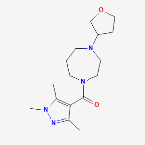 molecular formula C16H26N4O2 B2362763 (4-(tetrahydrofuran-3-yl)-1,4-diazepan-1-yl)(1,3,5-trimethyl-1H-pyrazol-4-yl)methanone CAS No. 2309705-94-8