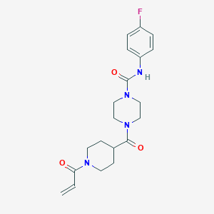 molecular formula C20H25FN4O3 B2362835 N-(4-Fluorophenyl)-4-(1-prop-2-enoylpiperidine-4-carbonyl)piperazine-1-carboxamide CAS No. 2361792-56-3