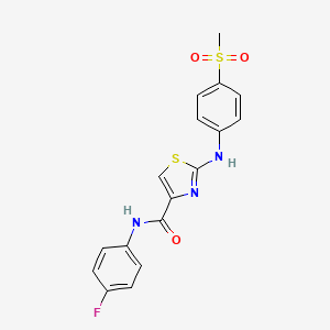 molecular formula C17H14FN3O3S2 B2362882 N-(4-fluorophenyl)-2-((4-(methylsulfonyl)phenyl)amino)thiazole-4-carboxamide CAS No. 1170068-63-9
