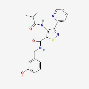 molecular formula C21H22N4O3S B2362889 N-[(3-methoxyphenyl)methyl]-4-(2-methylpropanamido)-3-(pyridin-2-yl)-1,2-thiazole-5-carboxamide CAS No. 1251627-72-1
