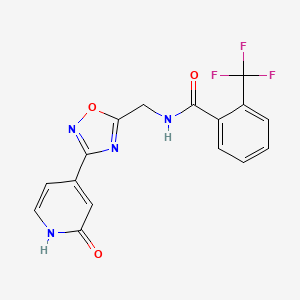 molecular formula C16H11F3N4O3 B2362965 N-((3-(2-oxo-1,2-dihydropyridin-4-yl)-1,2,4-oxadiazol-5-yl)methyl)-2-(trifluoromethyl)benzamide CAS No. 2034465-15-9