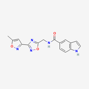 molecular formula C16H13N5O3 B2362994 N-((3-(5-methylisoxazol-3-yl)-1,2,4-oxadiazol-5-yl)methyl)-1H-indole-5-carboxamide CAS No. 2034538-55-9