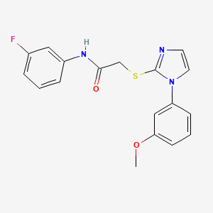 molecular formula C18H16FN3O2S B2363058 N-(3-fluorophenyl)-2-{[1-(3-methoxyphenyl)-1H-imidazol-2-yl]sulfanyl}acetamide CAS No. 851132-43-9