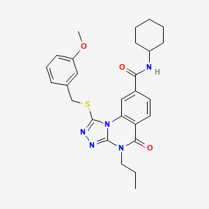 molecular formula C27H31N5O3S B2363067 N-cyclohexyl-1-((3-methoxybenzyl)thio)-5-oxo-4-propyl-4,5-dihydro-[1,2,4]triazolo[4,3-a]quinazoline-8-carboxamide CAS No. 1111197-21-7
