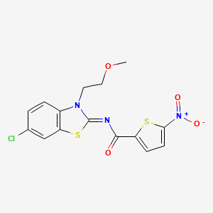 molecular formula C15H12ClN3O4S2 B2363070 N-[(2Z)-6-chloro-3-(2-methoxyethyl)-2,3-dihydro-1,3-benzothiazol-2-ylidene]-5-nitrothiophene-2-carboxamide CAS No. 864975-73-5