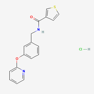 molecular formula C17H15ClN2O2S B2363113 N-(3-(pyridin-2-yloxy)benzyl)thiophene-3-carboxamide hydrochloride CAS No. 2034468-73-8